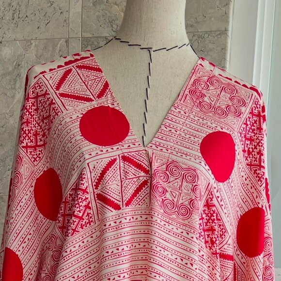 Handmade Red polkadot long kaftan One size resort Wear - Picture 5 of 6